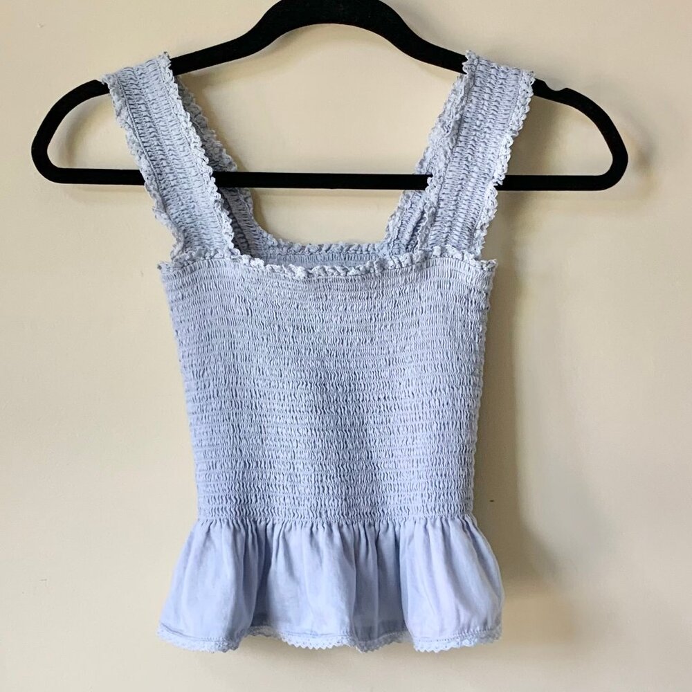 Like New Reformation Oakleigh Smocked Tank Top, Size XS, Blue - Picture 3 of 7